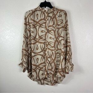 H&M Richard Allan Button Front Blouse Pattern Orange black size 2